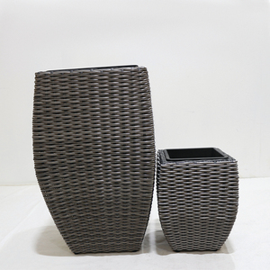 Modern Square PE Rattan <b>Planter</b> Pot Set Outdoor Garden Decor for Flower Green Plant PE Coated Minimalist Style - Product Image 6