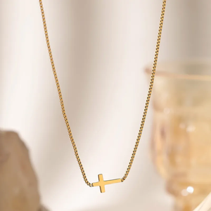 สร้อยคอรูปกากบาททรงเรขาคณิตสไตล์ใหม่สำหรับผู้หญิง พร้อมสายสร้อยสแตนเลส 304 ชุบทอง 14K จี้ห้อยสวยหรู - Product Image 1