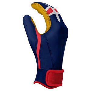 Gant de frappeur de baseball pour gaucher avec support de poignet, en cuir synthétique bleu marine, rouge et jaune - Product Image 3