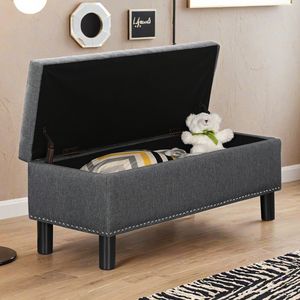 Darkgrey ripiano imbottito panca ottomana con chiappi a bottoni ad alta densità spugna resistente rivetto in legno mobili da soggiorno - Product Image 2