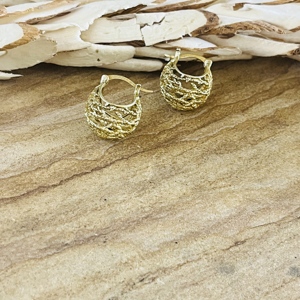 Boucles d'oreilles créoles en laiton plaqué or 18 carats pour femme, texturées or, style ethnique chic, bijoux créoles, vente en gros/OEM - Product Image 3