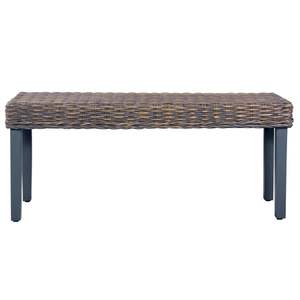 Banc en bois de manguier massif et rotin Kubu naturel gris, 43,3 pouces, meubles de salle à manger - Product Image 2