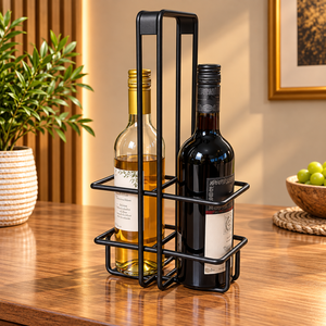 Porte-bouteilles à cadre incliné avec capacité pour 4 bouteilles, support de comptoir en métal doré pour bar, restaurant, maison, rangement et présentation - Product Image 5