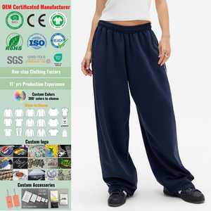 Pantalon de survêtement large pour femmes grandes tailles, 100 % coton, coupe ample, couleur unie, taille élastique, longueur intégrale avec poches - Product Image 3