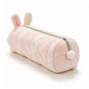 Pink Plush Bunny Pencil Case With Zipper For Kids Unisex - Product Image 2