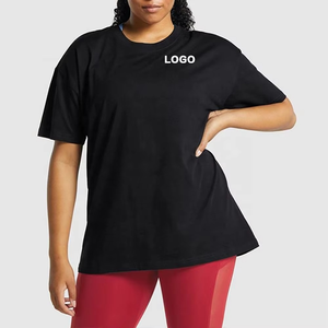 T-shirt à manches courtes à col rond surdimensionné pour femmes, couleur unie, coupe ample, tricoté, imprimé logo, à porter toute l'année - Product Image 3