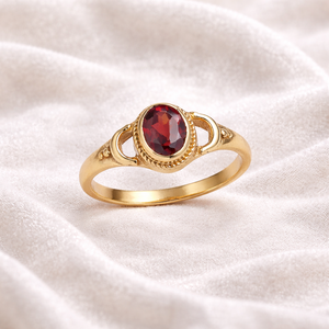 Bague en laiton Moku avec grenat ovale facetté, taille fixe, élégante et glamour, faite à la main, bijou pour femme, pierre de naissance - Product Image 5