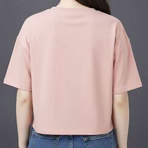 Nouveau T-shirt rose à col rond et manches courtes pour femme, coupe ample, couleur unie, décontracté, printemps-été, en jersey tricoté 100 % coton - Product Image 5