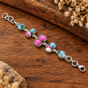 Bracelet en argent sterling 925 ajustable fait main avec pierres précieuses, couleur turquoise bonbon, cadeau de bijoux pour elle - Product Image 4