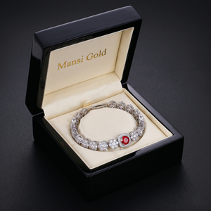 Red Lab Created Diamond Sterling Silver Certified Crown Pattern Trendy Statement <b>Bracelet</b> Oval Clasp Chain 7.5inches Women - Product Image 6