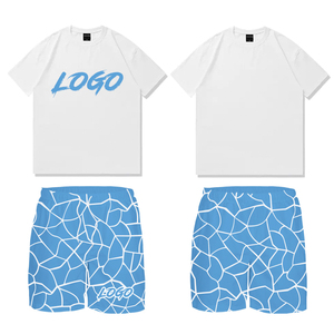 เสื้อยืดคอตตอนแบบ OEM สั่งทำพิเศษ และกางเกงขาสั้นผ้าตาข่ายพิมพ์ลายแบบ Sublimation ชุดเซ็ตสองชิ้นลำลองสำหรับผู้ชาย ชุดแฟชั่นแทรคสูทสำหรับผู้ชาย - Product Image 5