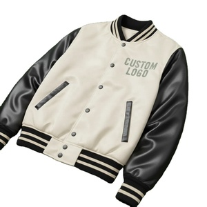 Veste bomber unisexe personnalisée avec broderie, manches en cuir de vache, streetwear d'hiver, veste de baseball - Product Image 4