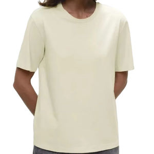 Verano 100% algodón Mujer camiseta de fondo básico de moda señora manga corta suelta Tops camisas sólido 230G Tops - Product Image 1