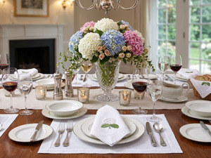 Servilletas de Tela de Lino Clásicas Personalizadas con Bordado de Hortensias Blancas, Tamaño Completo, con Dobladillo, Lavables a Máquina, para la Cena - Product Image 4