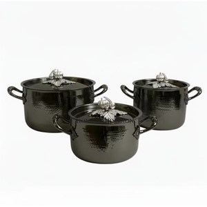 Black Color Powder Coated Stainless Steel Hand Hammered Luxury Ruffoni Casseroles With Silver Pumpkin Lids In Lowest Price - Product Image 1