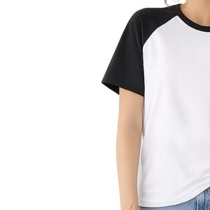 Customized Women White and Black Raglan T <b>Shirt</b> Crew Neck Short Sleeve Casual Cotton Sports Tee Custom Logo OEM ODM Apparel - Product Image 3