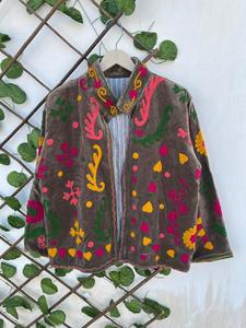 Suzani Embroidery Handmade Floral Velvet Women's <b>Quilted</b> Jacket with Cotton Lining-Spring/Autumn/<b>Winter</b> Gift for Her - Product Image 4