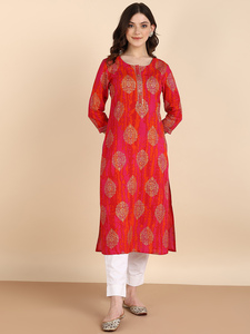 <b>Women</b> Rayon Straight Printed <b>Kurta</b> Quick Dry Summer Casual Office Party Lifestyle Fashion Modern Daily Wear Best Price Supplier - Product Image 2