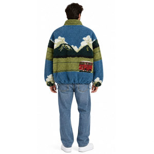 Dernier modèle de veste polaire avec imprimé montagne et voiture, fermeture éclair, chaude pour l'hiver, doublure sherpa, décontractée, épaisse, coupe ample, manches classiques - Product Image 3