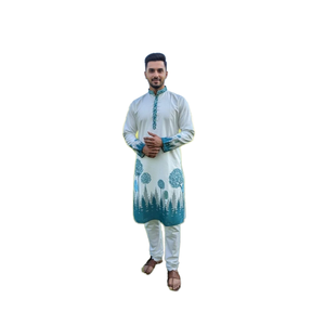 Tela de Crepé Estampada para Kurta Masculina, 100% Poliéster, Peso Medio, Transpirable - Product Image 1