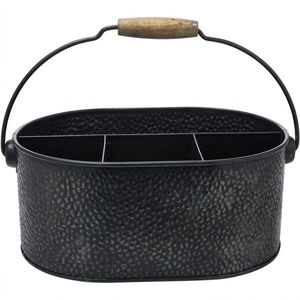 Porta cubiertos rústico de metal galvanizado negro con asa, 2 compartimentos, organizador de utensilios para la cocina o mesa de comedor. - Product Image 5