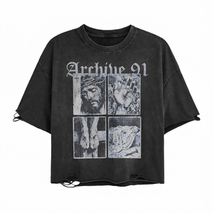 Camiseta de Algodón 100% para Hombre, Corte Holgado, Estampada, Premium, 240 GSM, Algodón Vintage Lavado, Color Negro, con Estampado Gráfico, Bajos Desgastados, Impresión Personalizada - Product Image 1