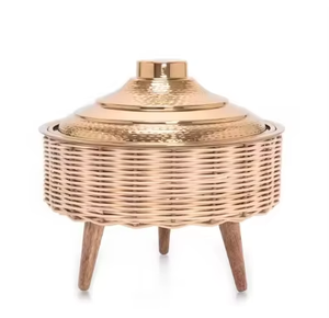 Round Wooden Casserole Pot With Copper Lid Stainless Steel Rim Insulated Food Warmer Modern Luxury Design - Product Image 4