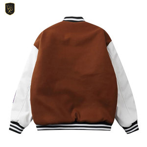 Casual Street Wear Wool Body Jacket Letterman Style Contrast Sleeves <b>Covered</b> <b>Button</b> Front Lightweight Comfortable Fit Daily Wear - Product Image 2