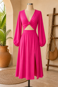 Vestido midi de mujer con corte en A, manga larga y diseño retorcido en la parte delantera |   Moderno, Dulce, Formal, Elegante, para Fiestas - Product Image 2
