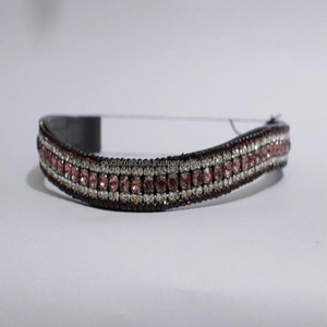 Diadema de Cuero Negro Personalizada con Brillantes, Diamantes de Imitación, 5 Hileras de Perlas, Cristales y Pedrería para Brida de Caballo - Product Image 1