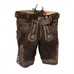 Pantalon de costume traditionnel pour homme Oktoberfest, longueur genou, marron, broderie, Lederhosen, cuir suédé véritable, festival - Product Image 1