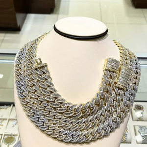 Cadena Cubana de Moissanita con Incrustaciones de Diamantes, Chapada en Oro sobre Plata 925, 14 mm, para Hombre y Mujer, Claridad VVS-VS - Product Image 6
