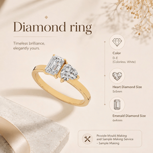 Toi Et Moi <b>Ring</b> Heart Emerald Cut Lab Grown Diamond | 10K Gold Women's Luxury IGI Certified Engagement Fine & classic jewelry - Product Image 5