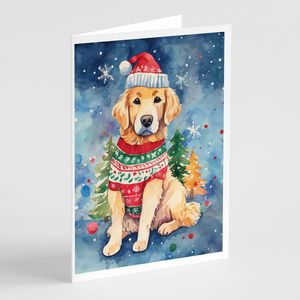 Paquet de 8 cartes de vœux de Noël Golden Retriever avec enveloppes de taille A7 5x7 - Product Image 1