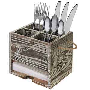 Ensemble de 3 porte-couteaux avec base en bois, organiseur d'ustensiles, boîte de rangement pour couteaux, fourchettes et cuillères, caddy de table moderne pour la cuisine - Product Image 3
