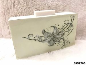 Skill Artisan Bohemian Handmade Durable <b>White</b> Resin Clutch Marble Effect Rhinestone Gold Chain Strap Evening <b>Bag</b> Girls Women's - Product Image 5