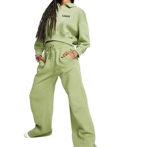 Discounted Cozy Warm <b>Fleece</b> Oversized Sweatpants Hoodie 2-Piece Set Solid <b>Pattern</b> Joggers Ripped Zipper Quick-Dry Low MOQ Offer - Product Image 1