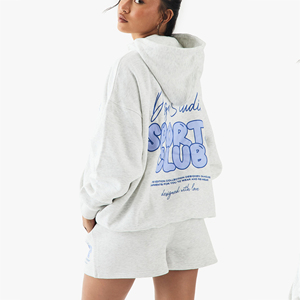 Conjunto de Sudadera con Capucha y Pantalones Cortos Personalizados DTF para Mujer, Poliéster y Algodón, Ropa Casual Urbana, Estampado Personalizado OEM, Conjunto de Dos Piezas - Product Image 1