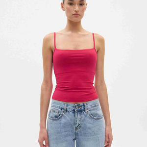 Custom Logo Women's Knitted Breathable Solid Camisole Scoop Neck <b>Spaghetti</b> <b>Strap</b> <b>Tank</b> <b>Tops</b> Summer Sleeveless Slips - Product Image 1