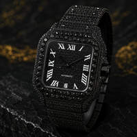 Reloj Citizen Totalmente Negro con Diamantes VVS, Esfera Cuadrada con Números Romanos, Correa de Rosca, Visualización de Fecha, Estilo Simple, Clásico, Moderno y Hip Hop