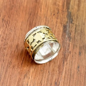 Anillo Giratorio de Plata de Ley 925 con Diseño de Flor, Hecho a Mano, Bicolor, Anillo de Meditación para Mujer - Product Image 4