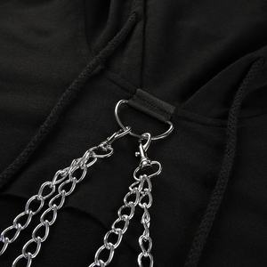 Tops cortos holgados con cadenas de hierro para mujer, Sudadera con capucha de manga larga para gimnasio - Product Image 4