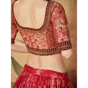 Beautiful Maroon Floral Printed Organza Wedding Lehenga Choli - Product Image 4