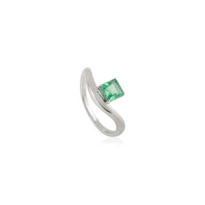 Anillo de esmeralda zambiana de corte cuadrado con curva ondulada, precio de fábrica al por mayor, joyería minimalista unisex para uso diario, oro blanco real de 14K - Product Image 3