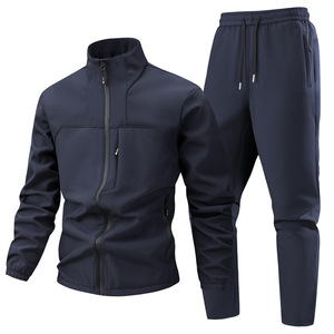 Ensemble de veste softshell noire pour hommes, fermeture éclair intégrale, coupe-vent, vêtements de sport décontractés pour l'extérieur - Product Image 2