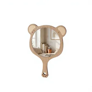 Bear Shaped Wooden Hand <b>Mirror</b> with Handle Cute Animal Design Handheld Makeup <b>Mirror</b> Decorative Wooden <b>Vanity</b> <b>Mirror</b> - Product Image 1