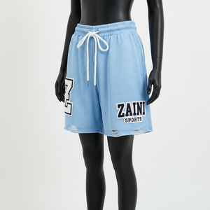 Shorts pour femmes en polyester respirant 160 GSM, bleu clair, avec broderie et logo personnalisé. - Product Image 4