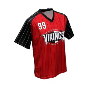 Thể Thao Mặc Chất Lượng Tuyệt vời Bóng Chày Jerseys Màu Đỏ Với Màu Đen Sọc V Cổ Softball Jerseys Cho Nam Giới Đội Phù Hợp Với Bóng Chày T Áo Sơ Mi