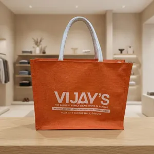 Orange <b>Jute</b> Tote <b>Bag</b> Custom Logo <b>Shopping</b> Carry <b>Bag</b> Short Handle Reusable Gift <b>Bag</b> for Retail Promotion - Product Image 2