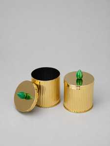 Gold Plated Zinc Alloy Storage <b>Basket</b> Ribbed Metal Organizer Tray <b>with</b> <b>Lid</b> Decorative Home Decor - Product Image 6